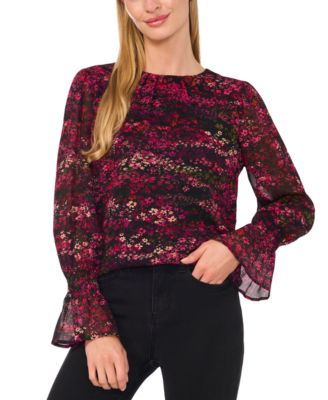 CeCe - Women's Floral-Print Ruffled Blouse