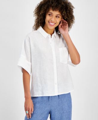 Charter Club - Women's Linen Crochet-Trim Shirt