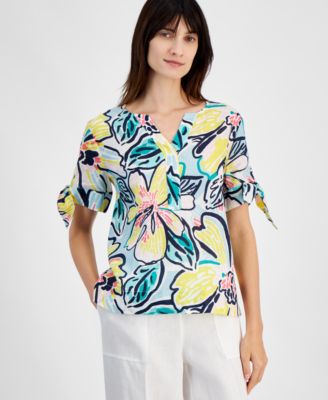Charter Club - Women's Split-Neck Wildflower Linen Shirt