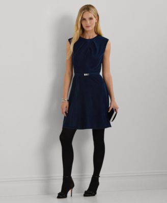 Lauren Ralph Lauren - Women's Belted Velvet Cap-Sleeve Dress
