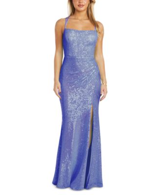Morgan & Company - Juniors' Sequined Strappy-Back Gown