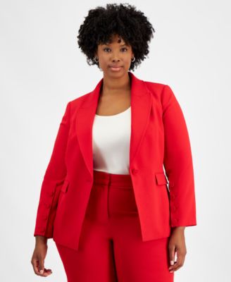 Tahari ASL - Plus Size Long-Sleeve One-Button Blazer