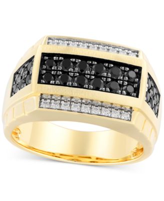 Macy's - Men's Black & White Diamond Square Cluster Ring (1 ct. t.w.) in 10k Gold