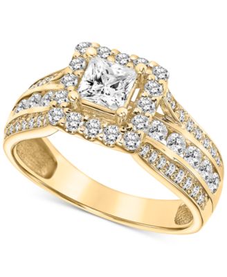 Macy's - Diamond Princess & Round Square Halo Triple Row Engagement Ring (1-1/2 ct. t.w.) in 14k Gold