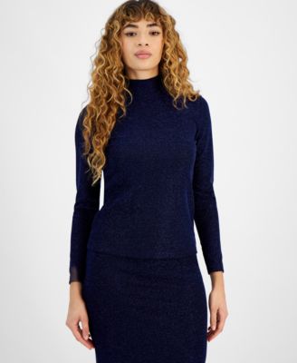 Bar III - Women's Long-Sleeve Metallic Mock Neck Top