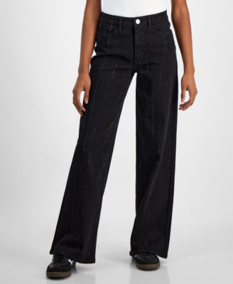 Madden Girl - Juniors' High-Rise Rhinestone-Stripe Jeans