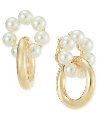 On 34th - Gold-Tone & Imitation Pearl Linked Ring Drop Earrings