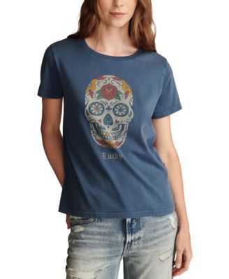 Lucky Brand - Women's Cotton Lucky Sugar Skull Classic Crewneck T-Shirt
