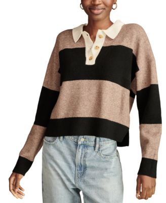 Lucky Brand - Women's Rugby-Striped Contrast-Trim Sweater