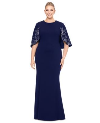 Betsy & Adam - Plus Size Embellished Cape-Sleeve Gown