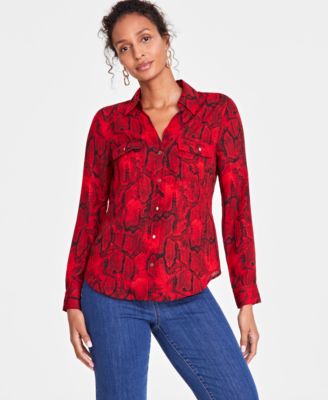 I.N.C. International Concepts - Women's Printed Long-Sleeve Utility Blouse