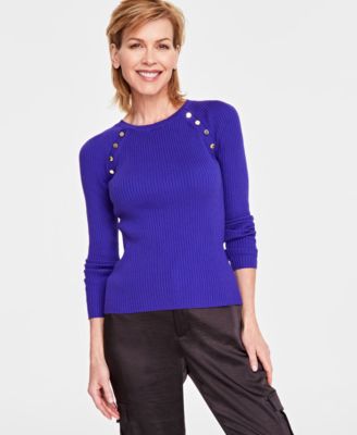 I.N.C. International Concepts - Women's Button-Shoulder Raglan-Sleeve Sweater