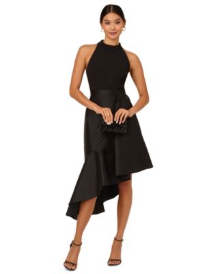 Adrianna Papell - Women's Mixed-Media Sleeveless Ruffle-Trim Dress