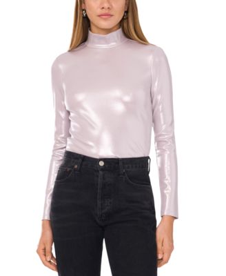 1.STATE - Women's High-Neck Long-Sleeve Metallic Top