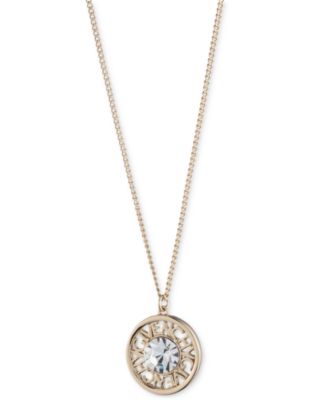 Givenchy - Gold-Tone Crystal Logo-Frame Coin Pendant Necklace, 16" + 3" extender