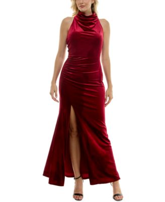 Taylor - Women's Velvet Halter Cowlneck Twist-Back Gown