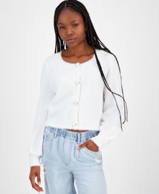 Madden Girl - Juniors' Eyelash Rose-Button Cardigan