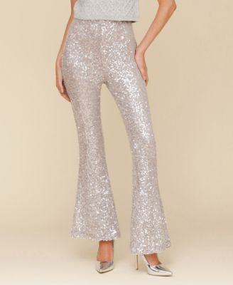 Avec Les Filles - Women's Sequin-Mesh Flare-Leg Pants