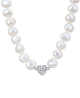Macy's - Cultured Freshwater Pearl (11-12mm) & Cubic Zirconia Heart Clasp 18" Collar Necklace