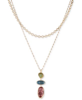 Style & Co - Gold-Tone Triple Stone Layered Pendant Necklace, 17" + 3" extender