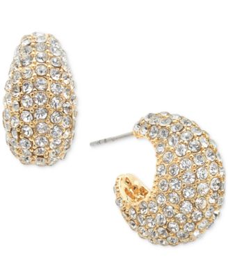 On 34th - Gold-Tone Small Pav&eacute; C-Hoop Earrings, 0.85"