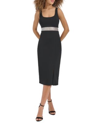 Siena - Women's Rhinestone Waistband Midi Dress