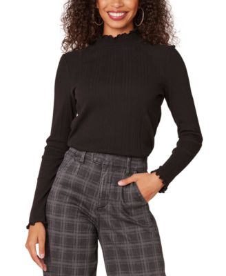 Democracy - Petite Ribbed-Knit Mock Neck Sweater