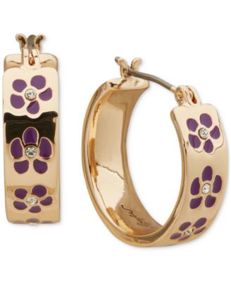 KARL LAGERFELD PARIS - Gold-Tone Small Pav&eacute; Flower Hoop Earrings, 0.68"