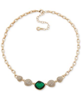 Anne Klein - Gold-Tone Pav&eacute; Disc & Color Stone Statement Necklace, 16" + 3" extender