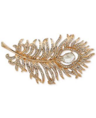 Anne Klein - Gold-Tone Pav&eacute; & Pear-Shape Crystal Feather Pin