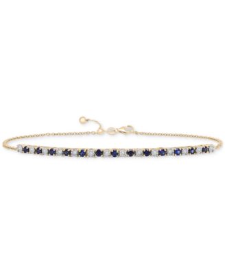 Macy's - Created Sapphire (3/4 ct. t.w.) & Diamond (1/20 ct. t.w.) Bolo Bracelet in 14k Gold-Plated Sterling Silver