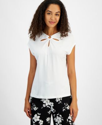 Kasper - Women's Keyhole Ring Short-Sleeve Top