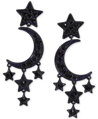 AJOA - Ruthenium-Plated Jet Crystal Moon & Stars Drop Earrings