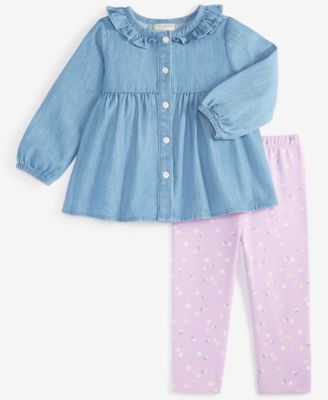 First Impressions - Baby Girls Chambray Tunic & Leggings, 2 Piece Set
