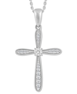 Macy's - Diamond Curve Cross Pendant Necklace (1/8 ct. t.w.) in 10k White Gold