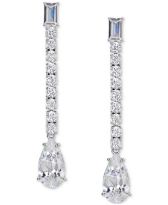 Eliot Danori - Silver-Tone Pear Cubic Zirconia Drop Linear Earrings