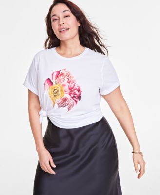 On 34th - Trendy Plus Size Warped Flowers Graphic-Print Tee
