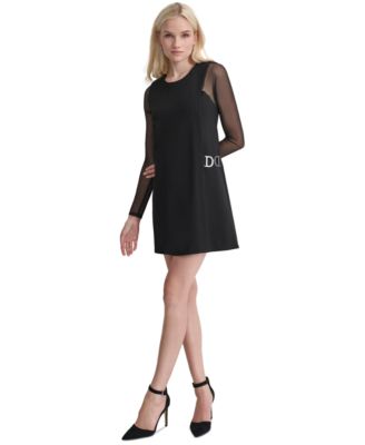 DKNY - Women's Mesh-Sleeve Side-Buckle Sheath Dress