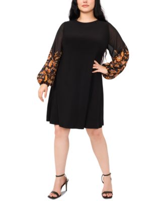 MSK - Plus Size Printed Chiffon-Sleeve Shift Dress