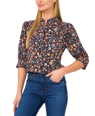 CeCe - Women's Button-Front Cuffed Elbow-Sleeve Blouse