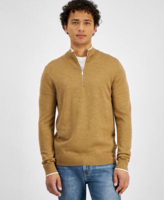 Michael Kors - Men's Modern-Fit Tipped 1/4-Zip Merino Wool Sweater