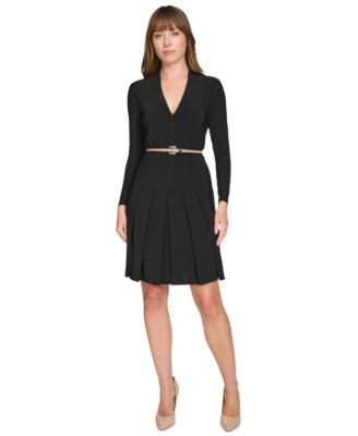 Tommy Hilfiger - Women's Pleated Belted Fit & Flare Dress
