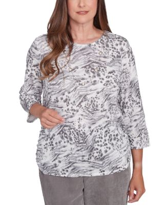 Alfred Dunner - Petite Copenhagen Monotone Animal-Print Top