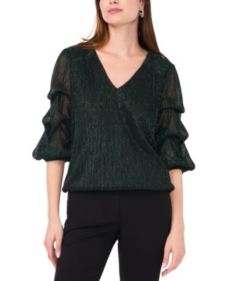 MSK - Petite Metallic Lantern-Sleeve Top