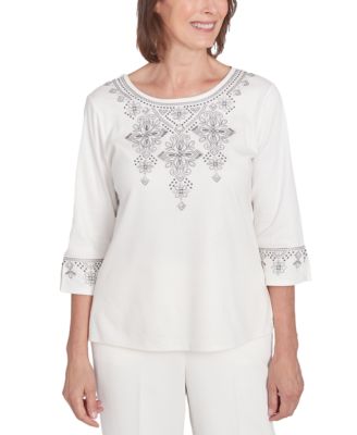 Alfred Dunner - Petite Copenhagen Medallion Embroidered Top