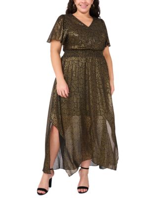 MSK - Plus Size Flutter-Sleeve Metallic Maxi Dress