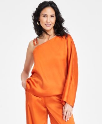 I.N.C. International Concepts - Women's Asymmetric Beaded-Strap Top