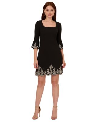 Adrianna Papell - Petite Beaded-Trim Bell-Sleeve Dress