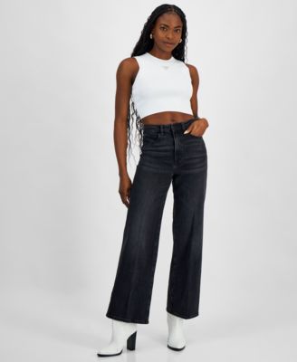 GUESS - Women's High-Rise Wide-Leg Ankle-Length Jeans