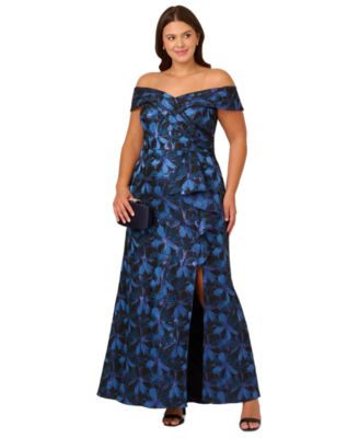 Adrianna Papell - Plus Size Floral Jacquard Off-The-Shoulder Gown